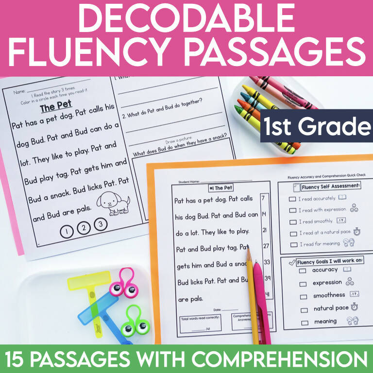 1st Grade Decodable Reading Fluency Passages with Comprehension Questions
