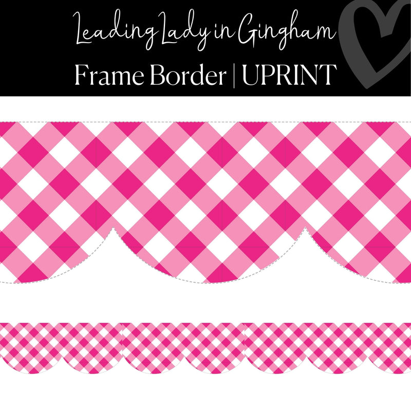 Digital Printable Classroom Hot Pink Gingham Scallop Border by UPRINT