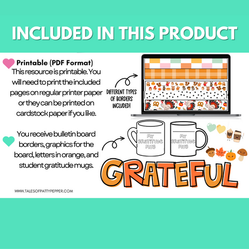 Grateful Thanksgiving Mug: Bulletin Board and Craft Kit | Printable Classroom Resource | Tales of Patty Pepper