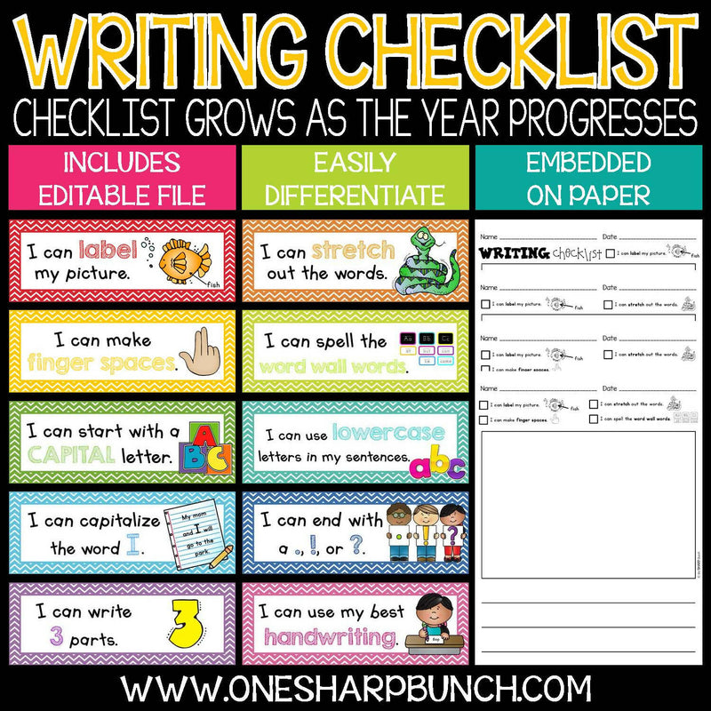 Writing Checklist & Writing Goal Tracker
