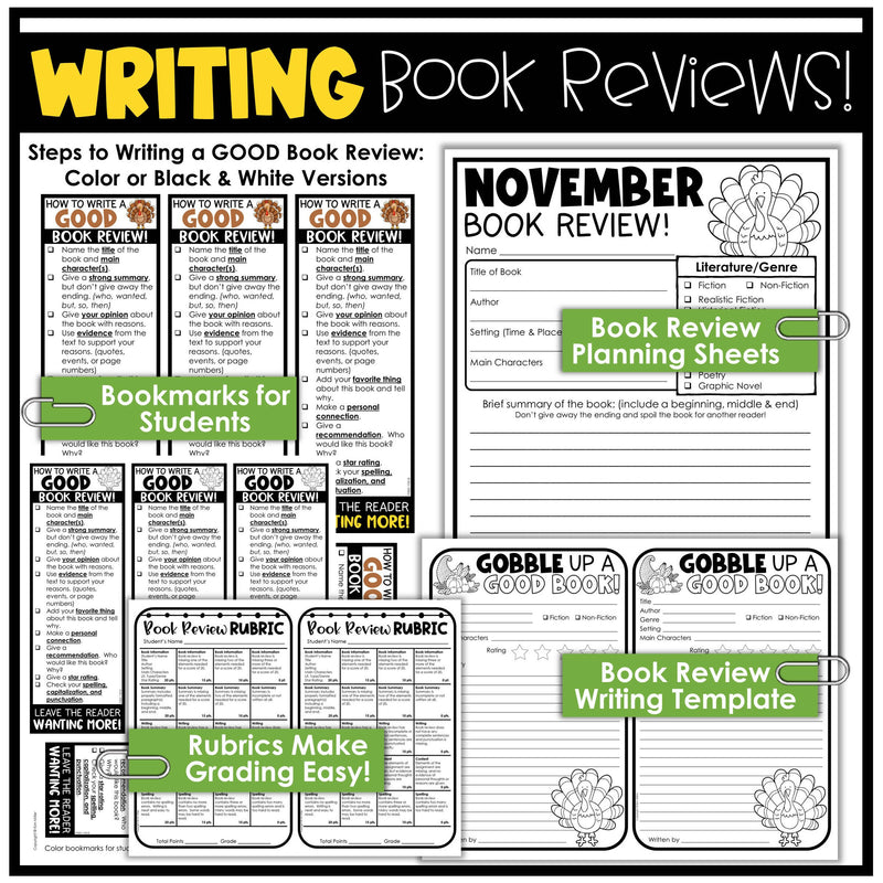 Thanksgiving Activities November Bulletin Board Book Report Review Template
