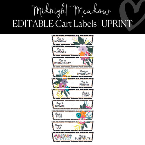 Printable and Editable 10 Drawer Rolling Cart Labels Classroom Decor Midnight Meadow By UPRINT