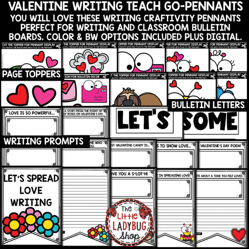 Valentine's Day Writing Prompts Activity | Bulletin Board | Craft | Printable Teacher Resources | The Little Ladybug Shop