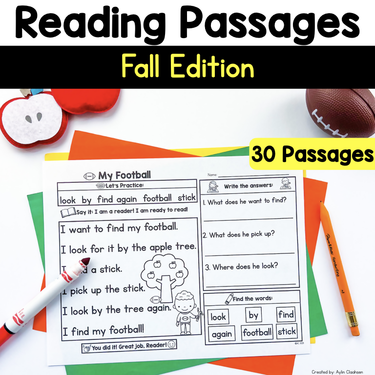 Reading Passages Fall Edition 30 Passages by Literacy with Aylin Claahsen