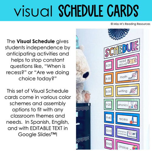 Visual Schedule Cards EDITABLE Classroom Management | Daily Schedule | Miss M's Reading Resources