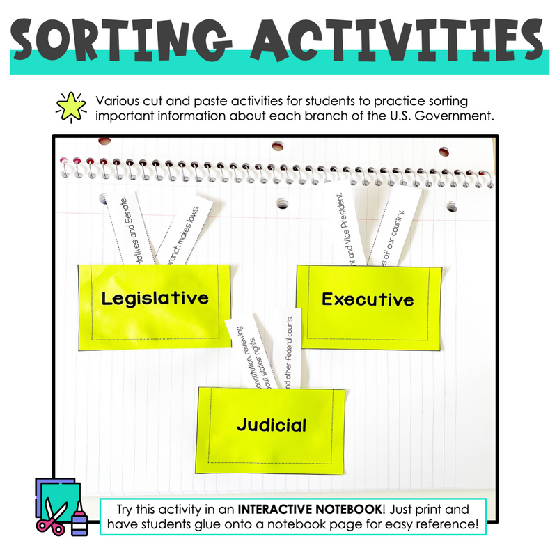 3 Branches of Government Activity | Interactive Notebook | Google Slides
