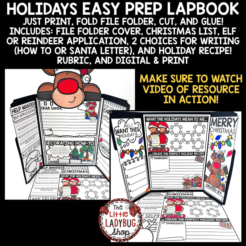 Holiday Christmas Writing Activities Lapbook | Printable Teacher Resources | The Little Ladybug Shop