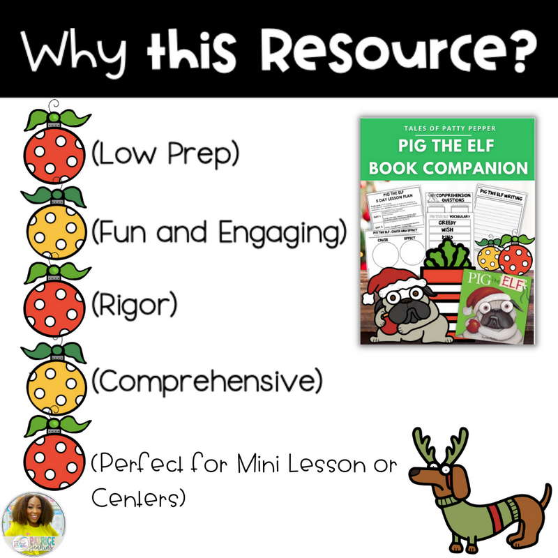 Pig the Elf Book Companion & LOW PREP Craft | Printable Classroom Resource | Tales of Patty Pepper