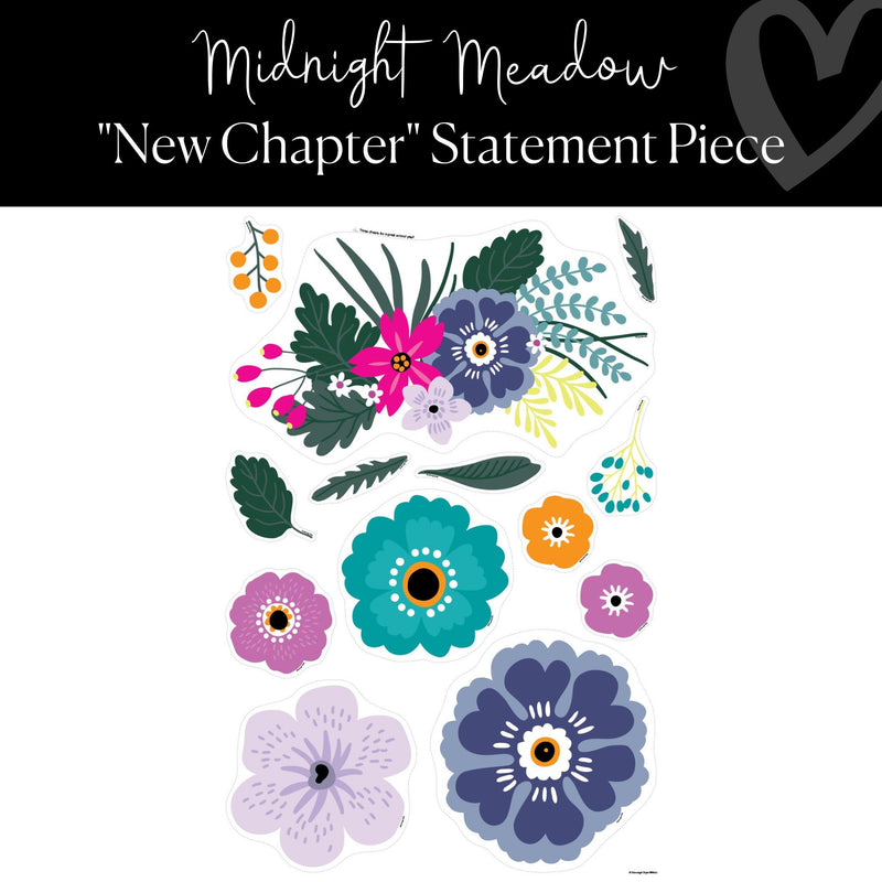 Midnight Meadow Classroom Decor Floral Decor "New Chapter" Statement Piece by ULitho