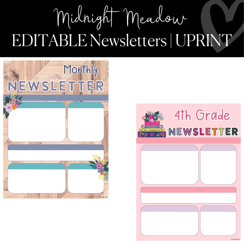 Printable and Editable Classroom Newsletters Classroom Organization Midnight Meadow by UPRINT