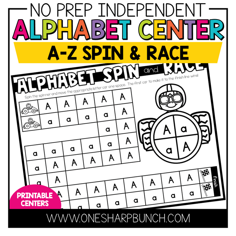 No Prep Independent Alphabet Center A-Z Alphabet Spin and Race by One Sharp Bunch