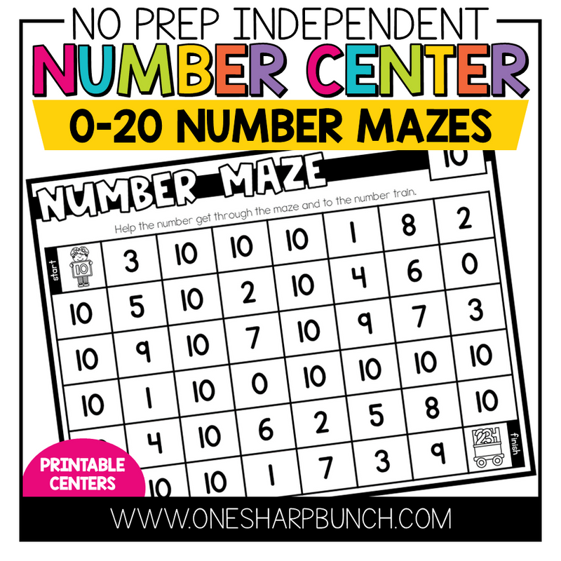 No Prep Centers for Kindergarten Math Centers Number Maze Activities | Printable Classroom Resource | One Sharp Bunch