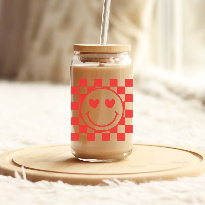 Checkered Valentine Smiley | Glass Can | Crafting by Mayra | Hey, TEACH!