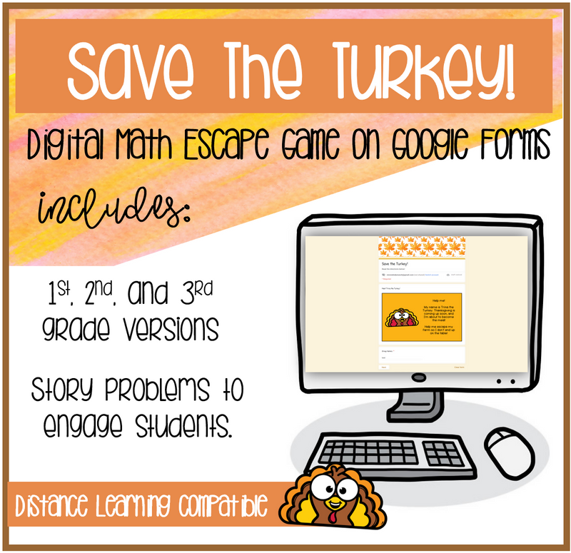 Save the Turkey A Thanksgiving Math Escape Game on Google Forms | Printable Classroom Resource | Mrs. Munch's Munchkins