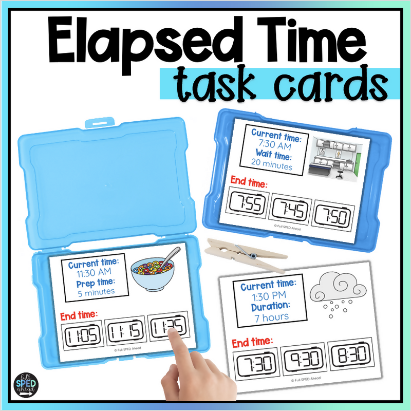Elapsed Telling Time Digital Clock Task Cards for Special Education by Full SPED Ahead