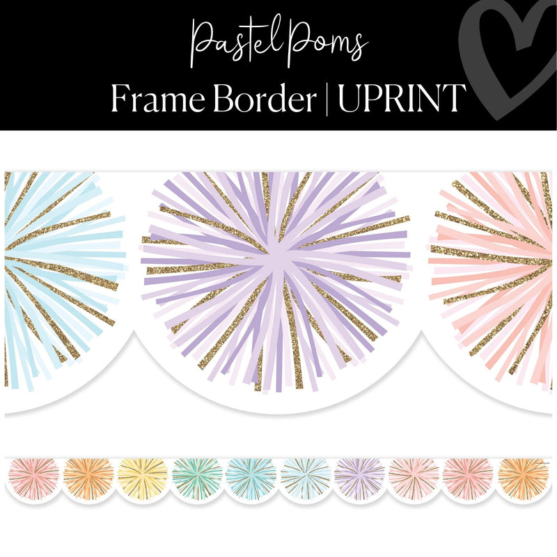 Printable Classroom Border Rainbow Pom Border Pastel Pom Frame Border by UPRINT