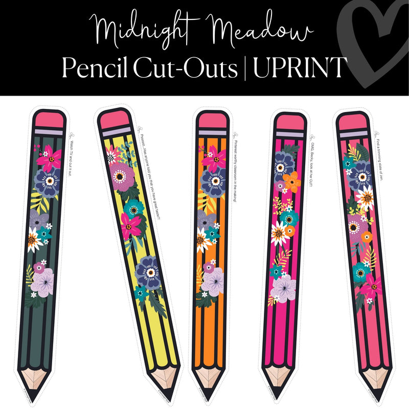 Printable Pencil Cut-Out Midnight Meadow Regular and XL Classroom Cut-Out by UPRINT