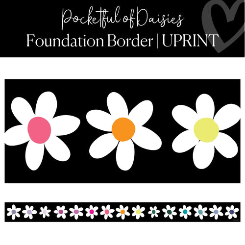 big daisies in a line on black straight border