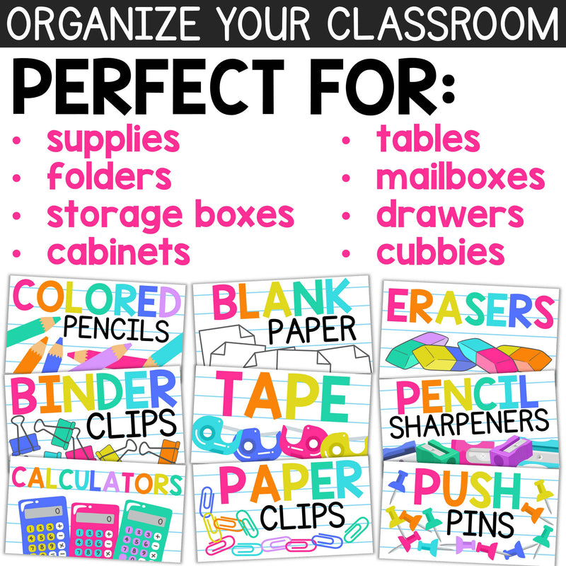 Classroom Labels Bright Rainbow Classroom Decor | Classroom Supply Labels