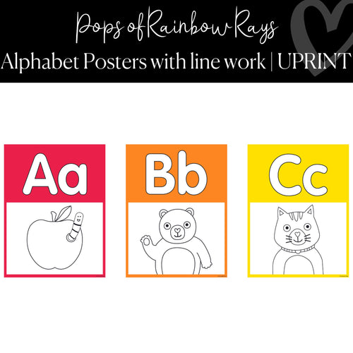 Printable Alphabet Poster with Line Work Classroom Decor Pops of Rainbow Rays by UPRINT