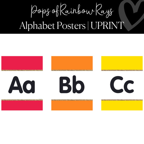 Printable Alphabet Poster Classroom Decor Pops of Rainbow Rays by UPRINT