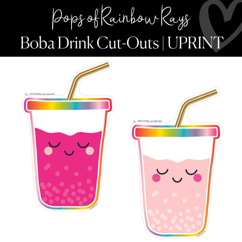 Printable Boba Drink Cut-Outs Regular and XL Classroom Cut-Outs by UPRINT