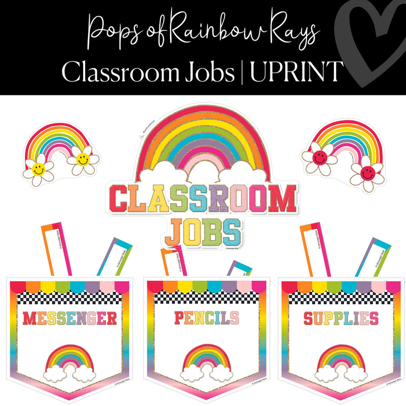 Printable Classroom Job Bulletin Board Set Pops of Rainbow Rays by UPRINT