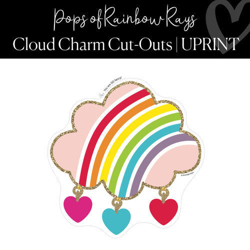 Printable Cloud Charm Cut-Out Pops of Rainbow Rays Regular and XL Classroom Cut-outs by UPRINT