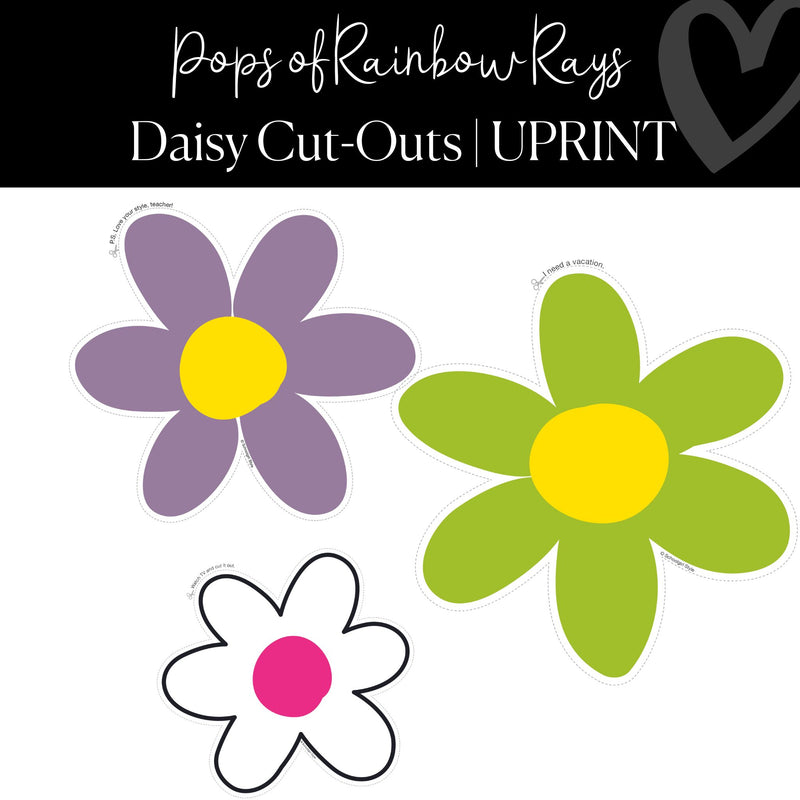 Printable Daisy Cut-Outs Regular and XL Classroom Cut-Outs Pops of Rainbow Rays by UPRINT