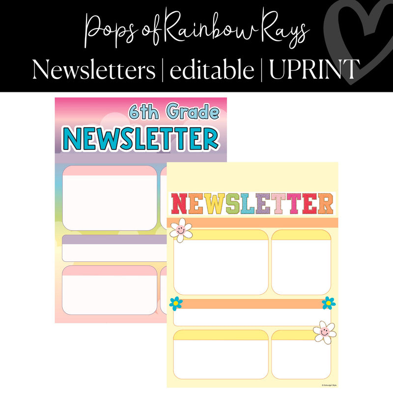 Printable and Editable Classroom Newsletters Classroom Organization Pops of Rainbow Rays by UPRINT