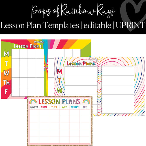 Printable and Editable Classroom Lesson Plan Template Pops of Rainbow Rays  by UPRINT