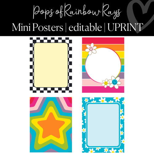 Printable and Editable Classroom Posters Pops of Rainbow Rays by UPRINT