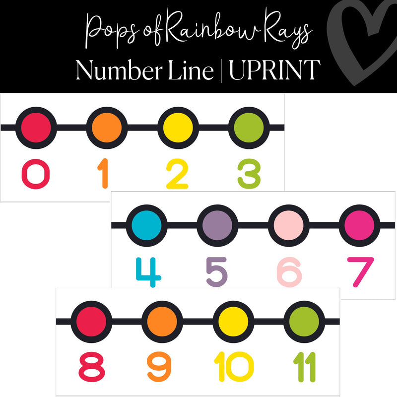 Printable Classroom Number Line Classroom Decor Pops of Rainbow Rays by UPRINT
