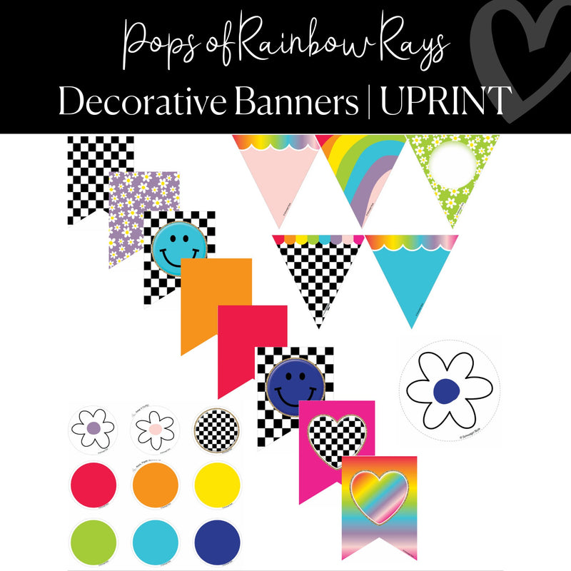 Printable Decorative Classroom Banners Classroom Decor Pops of Rainbow Rays  by UPRINT