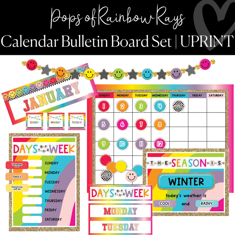 Printable Pocket Chart Calendar Classroom Decor Pops of Rainbow Rays by UPRINT