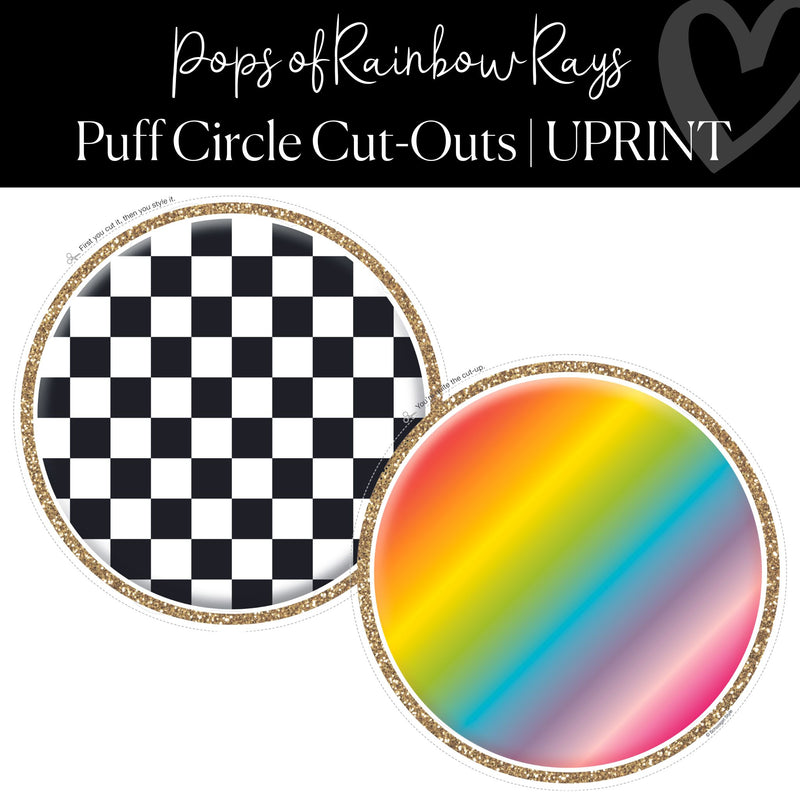 Printable Puff Circle Cut-Out Pops of Rainbow Rays Regular and XL by UPRINT