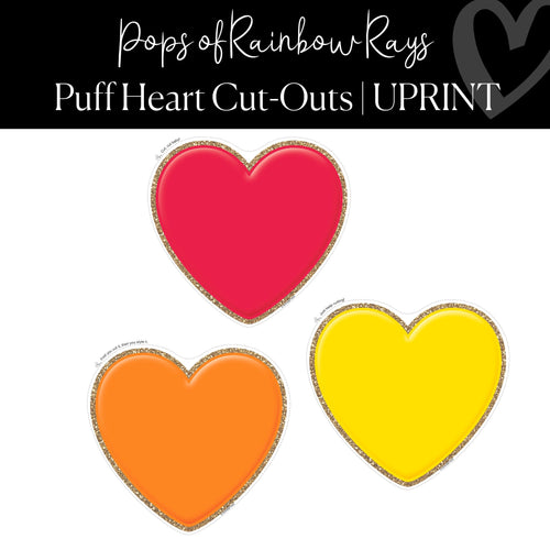 Printable Puff Heart Cut-Out Pops of Rainbow Rays Regular and XL by UPRINT
