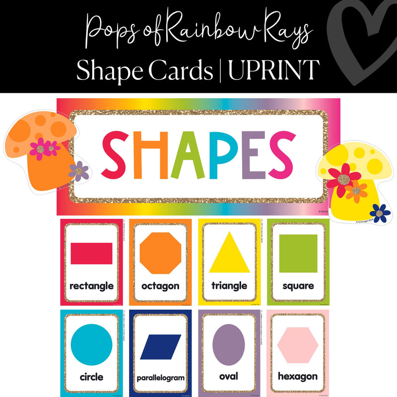 Printable Shape Cards Bulletin Board Classroom Decor Pops of Rainbow Rays by UPRINT