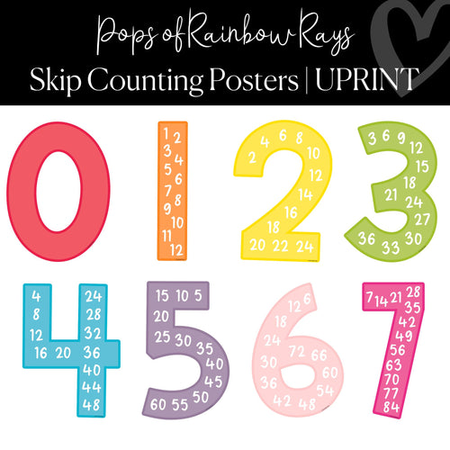 Printable Skip Counting Poster Classroom Decor Pops of Rainbow Rays by UPRINT