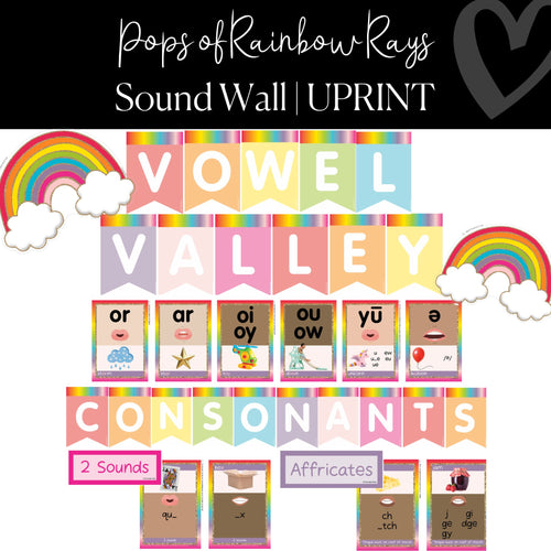 Printable Sound Wall Classroom Decor Pops of Rainbow Rays  by UPRINT