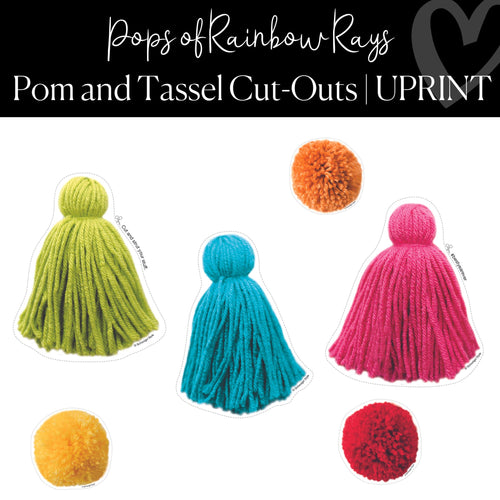 Printable Tassel and Pom Cut-Out Pops of Rainbow Rays Regular Classroom Cut-out by UPRINT