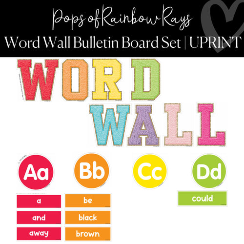 Printable Word Wall Bulletin Board Set Classroom Decor Pops of Rainbow Rays by UPRINT