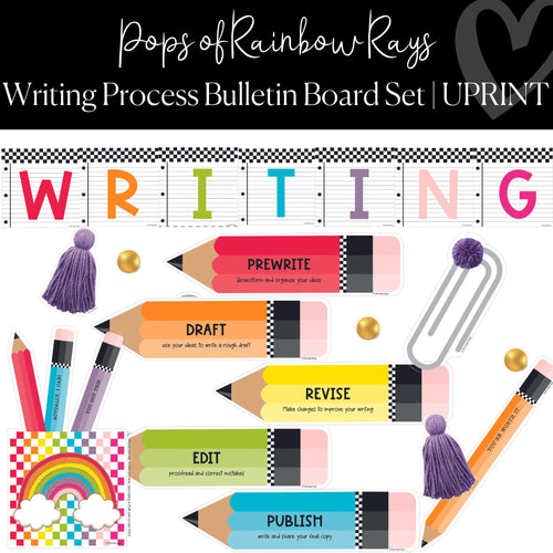 Printable Writing Process Bulletin Board Set Classroom Decor Pops of Rainbow Rays by UPRINT