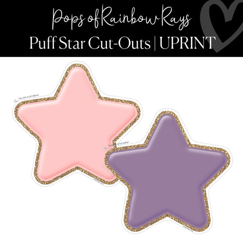 Printable Puff Star Cut-Out Pops of Rainbow Rays Regular and XL by UPRINT