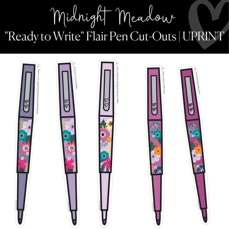 Printable Flair Pen Cut-Out Regular and XL Classroom Midnight Meadow by UPRINT