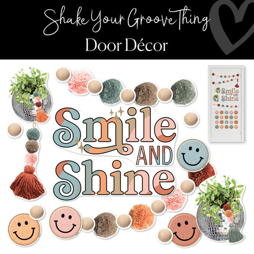 Shake Your Groove Thing Classroom Decor Groovy Classroom Door Decor Set "Smile & Shine"  by ULitho