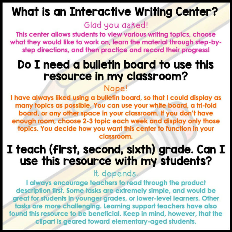 Writing Center | Printables & Interactive Learning Display | Joey Udovich