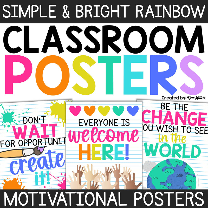 Motivational Posters Bright Rainbow Classroom Decor Growth Mindset Posters