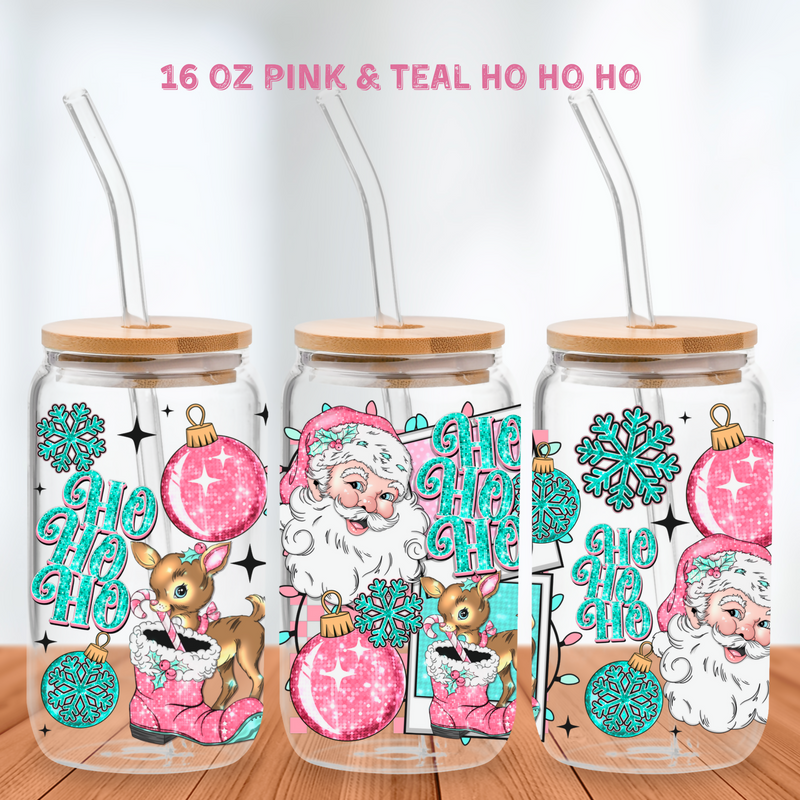 Teal & Pink Ho Ho Ho Christmas | Glass Can | Crafting by Mayra | Hey, TEACH!