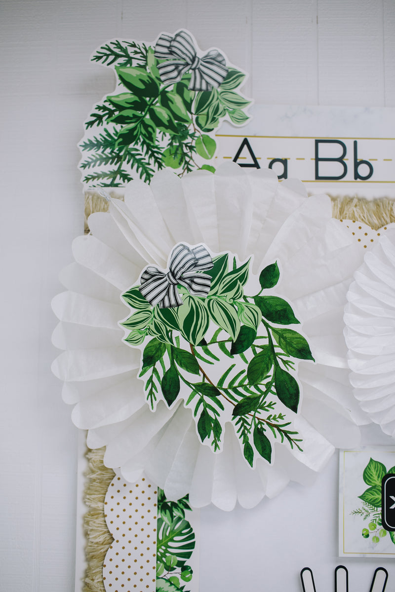 Boho | Greenery with Black and White Ribbon | Classroom Decor Cut-Outs | Schoolgirl Style